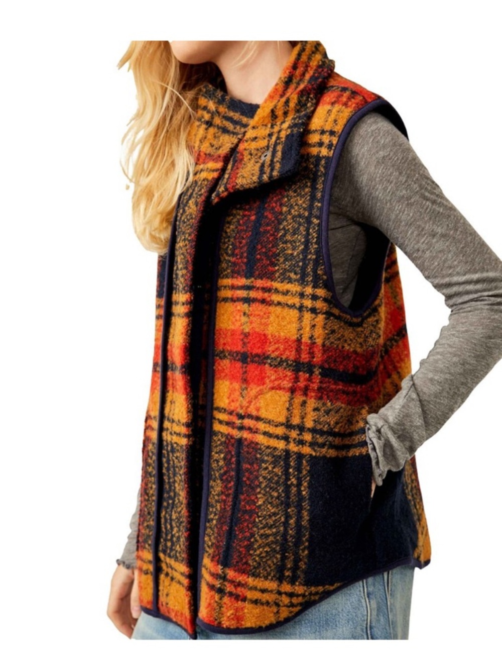 Free People | We The Free Wrapped Up Blanket Vest Plaid Hooded Medium